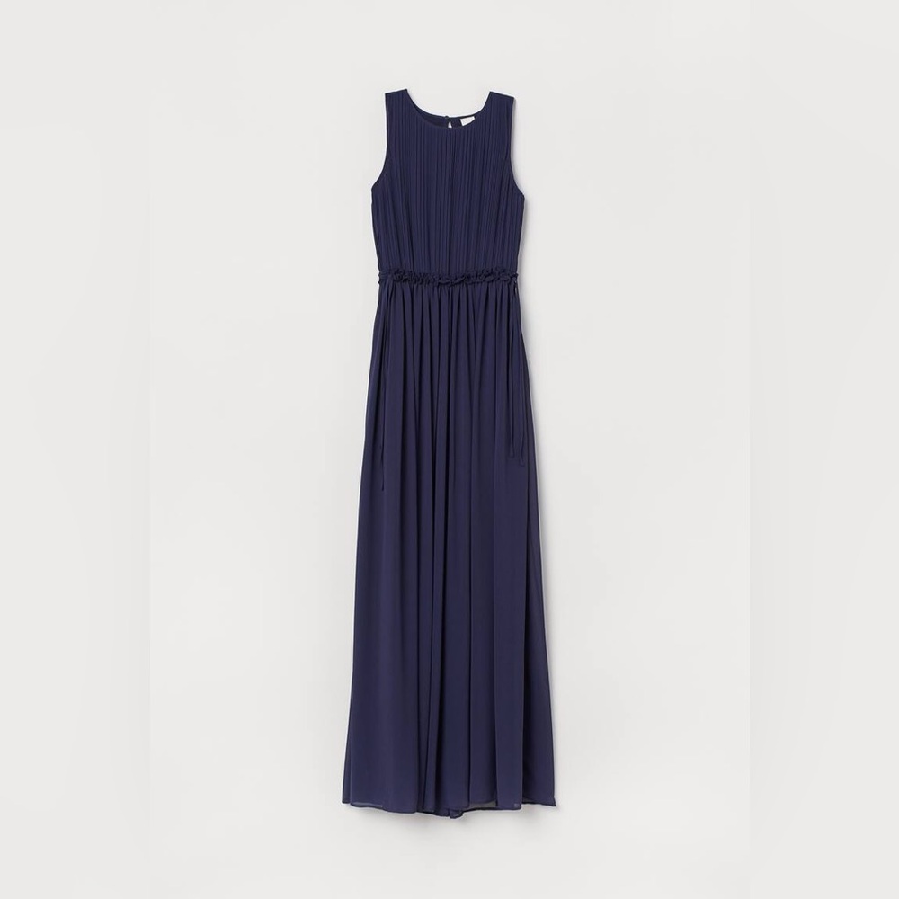 H&M Chiffon Semi Formal Navy Maxi Dress Size 8 PTP 13-19”